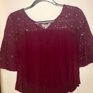MAROON LACE SLEEVE TOP